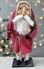 Primitive Christmas Hand Sculpted Clay Face Santa Red Doll 18 "
