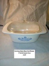 Blue Cornflower Dutch Oven P-34-B With Lid Vintage Corning Ware 
