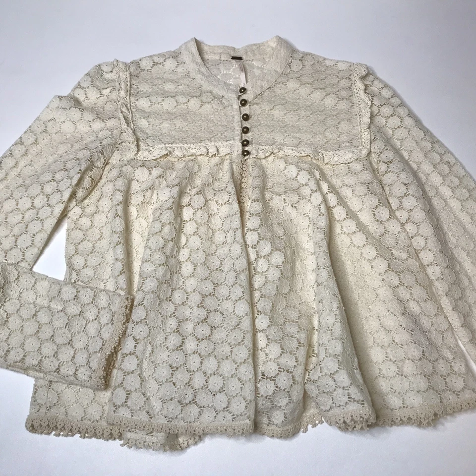 Cárdigan babydoll de encaje con ojales de pradera marfil transparente Free People para mujer