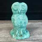 Van 1900’s Art Pottery Turquoise Blue Owl Figurine Decor Handmade Carved 7” VTG
