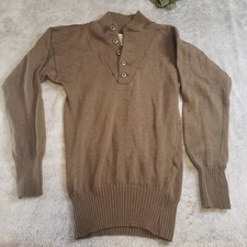 Vintage Army Sweater Mens Medium Brown Wool Henley 5 Button Borintex MFG