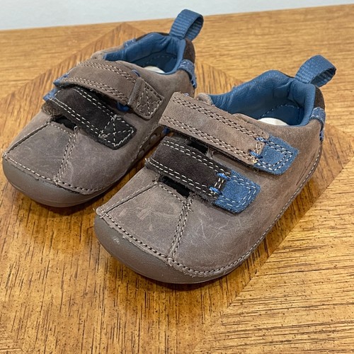 Clarks Toddler First Shoes Size Boys 3 Brown Blue Leather Slip on 62479 - Picture 2 of 9