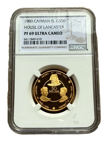 Cayman Islands 1980 Gold $50 NGC PF69UC House of Lancaster