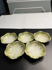 RS Germany c1912 Antique Porcelain Scalloped Floral Berry Bowl 5pc