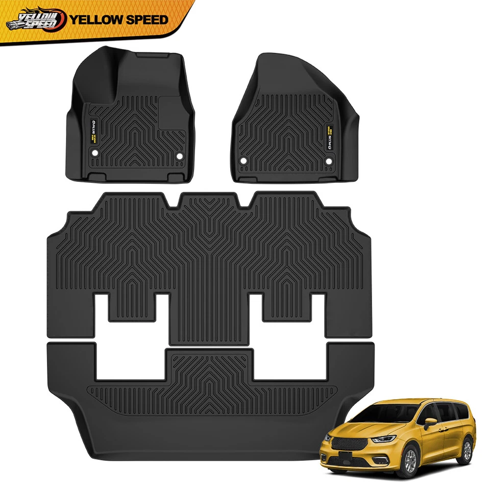 Juego de alfombrillas forradas 3D TPE para todo clima aptas para Chrysler Pacifica 2017-25 Foto 2 de 4