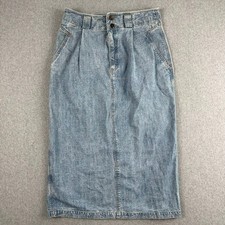 Vintage Jean Maxi Skirt Denim Women's Blue Wash Pleated Liawear 12 Made in USA