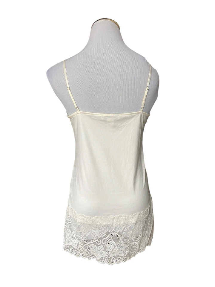 Womens Y2K Lace Trim Cami Tank Top Size L White Satin Long Layering Office Siren - Image 3 of 4
