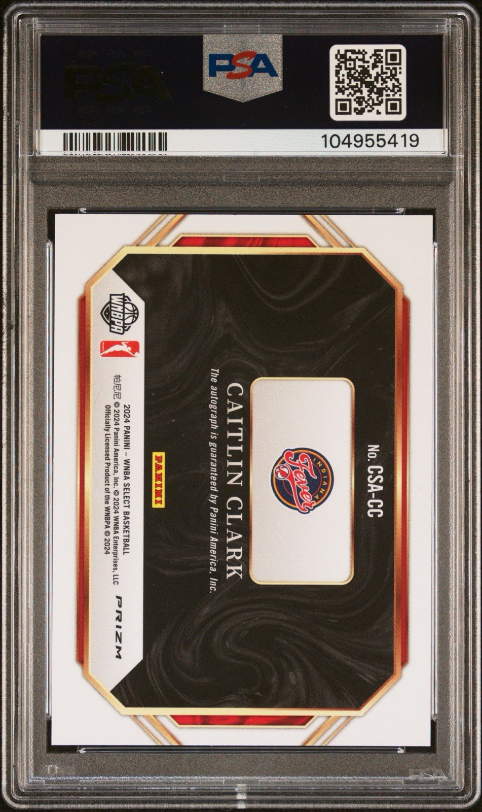 2024 Panini Select WNBA Caitlin Clark Courtside Action Signatures PSA 9 RC Auto view 2