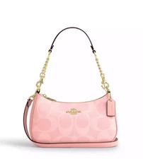 COACH Teri Shoulder Bag In signature canvas/Gold/Powder Pink New CAL51