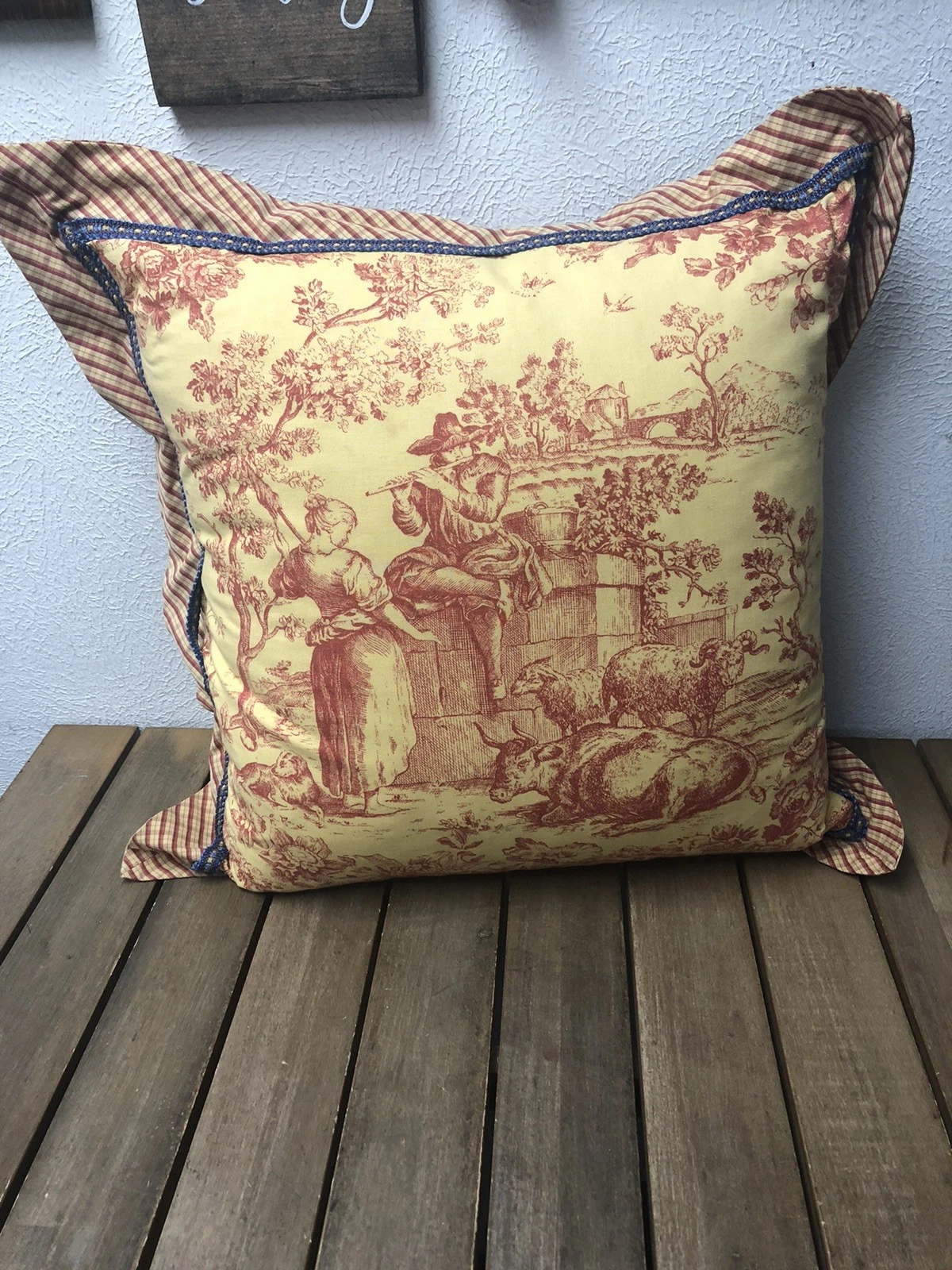 French Country Cottage Throw Pillow Farmhouse Red Yellow Toile Check Feather 18"
Opens in a new wind