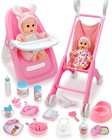 Baby Doll Stroller Set, 28-Piece Playset with High Chair, 2 Doll Outfits & Ac...