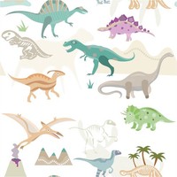 Fototapete Kinderzimmertapete Vliestapete Dino Bunt Creme Wohnzimmer KüChe