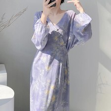 1x Robe De Nuit Manches Longues Imprimé Floral Grenouille Style Rétro
