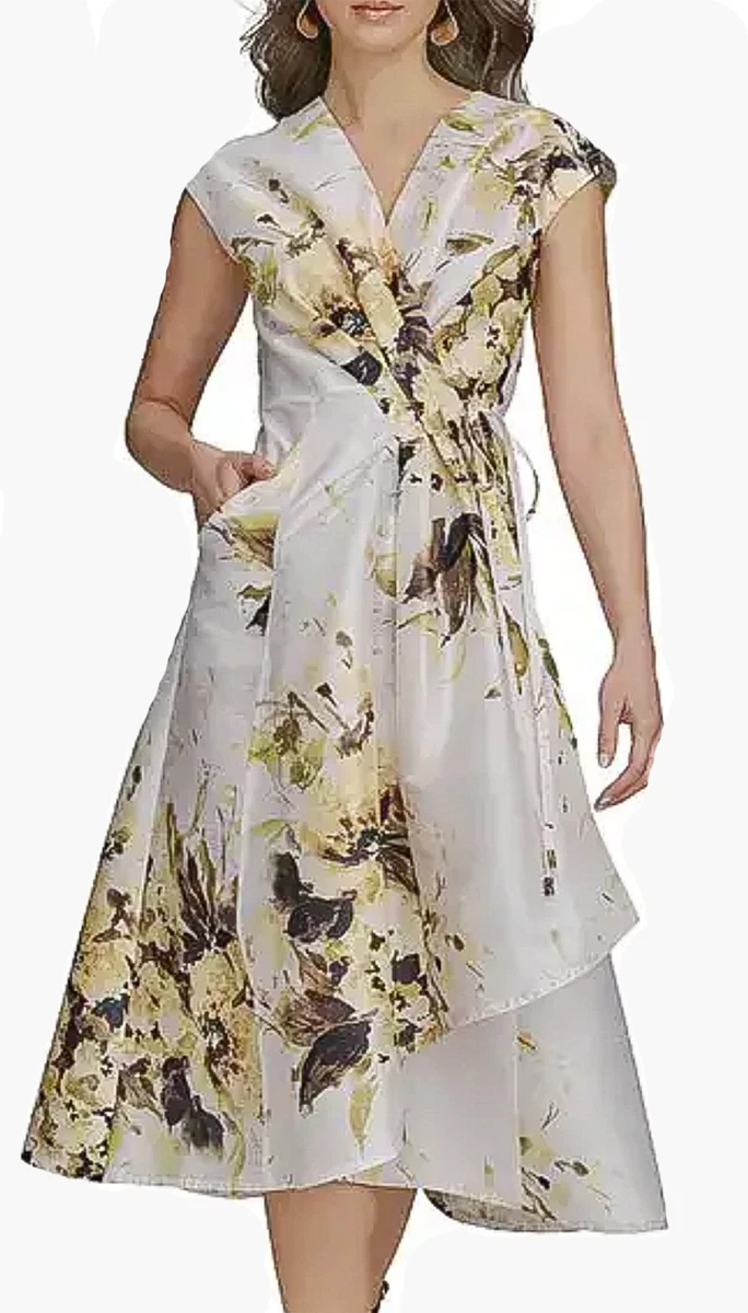 chinese dress ladies Chiffon Floral Wrap Midi A Line Dress | A-Line Dress main image 1