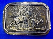 Deer Buck Doe Nature Wildlife Hunting Scene Hunters 1976 Brass Tone Belt Buckle