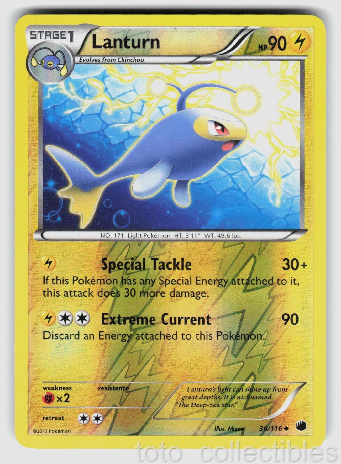 Lanturn 36/116 Uncommon Plasma Freeze Pokemon Reverse Holo Lightly Played