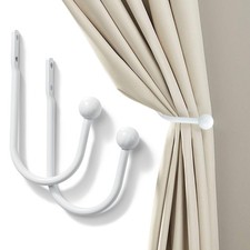 Set of 2 Curtain Holdbacks, Metal Decorative Drapery Holdback, Wall White