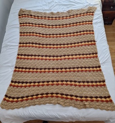 Vintage Hand-Knit Crochet Blanket Throw PERFECT '70s '80s RETRO vibe colors!