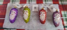Christopher Radko Piney Santa Ornamento Brillo 3 pulgadas Juego de 4