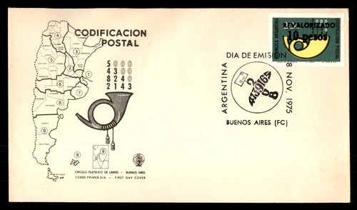 Mayfairstamps Argentina FDC 1975 Postal Horn Revalued Map Zipcodes First Day Cov