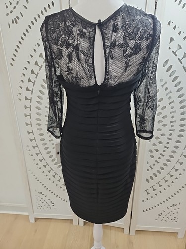 NWT Adrianna Papell Black 3/4 Lace Sleeve Bodycon Shutter Pleat Dress, Size 6 - Picture 6 of 8