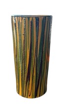 Vintage Mid-Century Italian Yellow Green Multi Color Striped Cylinder Vase MCM