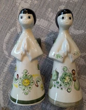 2 Tonala Hand Painted Mexican Angel Candleholder Figurine Green Wings Floral