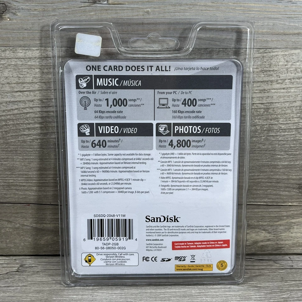 NEW SanDisk 2 GB Memory Card  Full Size SD Adapter Verizon Wireless 2 in 1 - Image 2 of 2