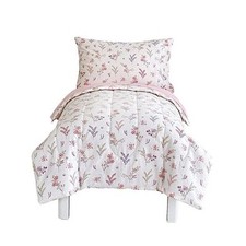 4 Piece Cotton Toddler Bedding Set for Girls, Flowers n Leaves Flower Pink