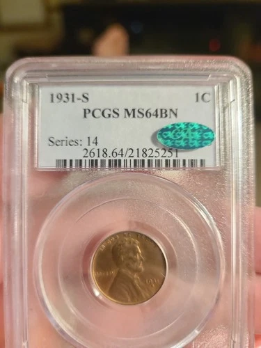 1931-S 1 Cent Lincoln Penny PCGS MS-64bn CAC Slabbed