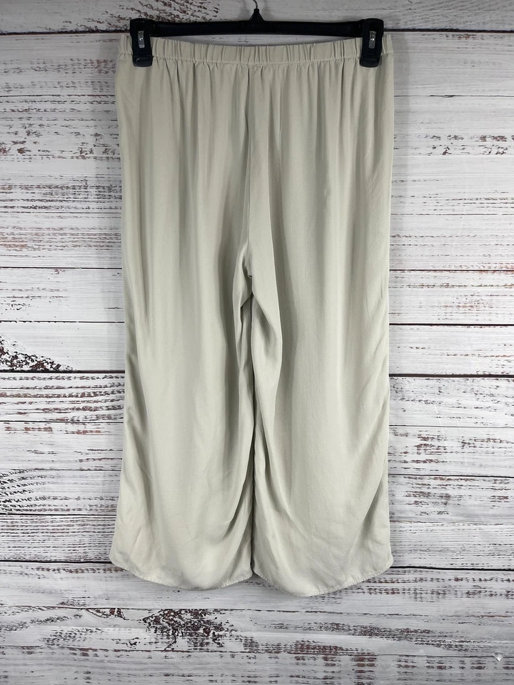 Eileen Fisher Pants Womens Petite Medium Ivory Silk Wide Leg Cropped Pull On - Image 4 of 4