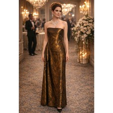 VTG 1990s Kay Unger New York 100% Silk Peacock Brocade Strapless Evening Gown 4