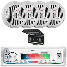 Pyle White LCD Stereo Receiver, White Cover, 4x 6.5" Waterproof White Speakers