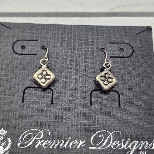 Premier Designs Silver Tone Clover Diamond Square Drop Earrings 8.7mm - Picture 2 of 4