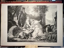 Tristans Tod HOLZSTICH 1886 Gustav Gabergh Ritter Sage Kunst Szene Bild Gemälde