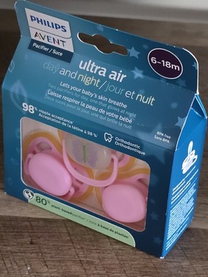 Philips Avent Ultra Air 6-18m Pacifiers Day and Night Glow-in-the-dark Pink NIB