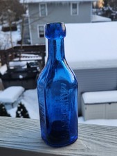 Antique Cobalt Soda Bottle S SMITH AUBURN NY 1856 KR S WATER Graphite Pontil 