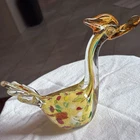 Vtg J.I. CO Venetian Murano Hand Blown Glass Duck Bird Confetti Paperweight READ