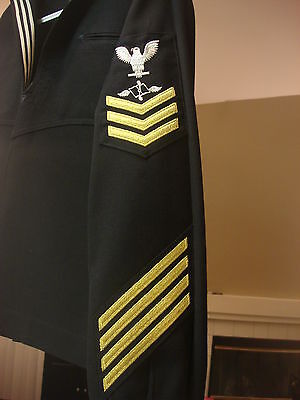 US NAVY DRESS BLUES JUMPER 42S AZ 1 GOLD W/4 GOLD HASH MARKS US NAVY DRESS BLUES JUMPER 42S AZ 1 GOLD W/4 GOLD HASH MARKS