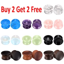 PAIR-Ear Gauges-Mix Wood Stone Ear Plugs Tunnels 2G,0G,00G,12,14,16,1,20MM USA