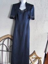 VTG Cachet sz 10 navy satin gown w/short shrug beadwork lined beautiful
