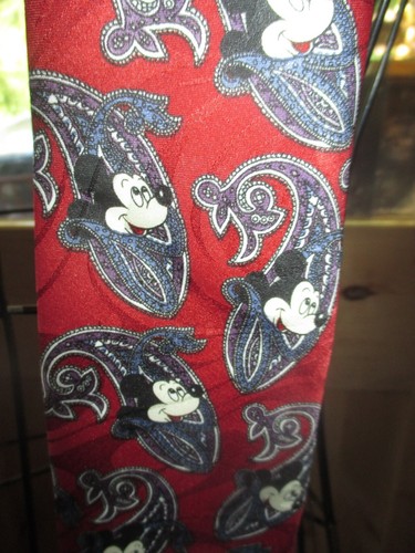 DISNEY Vintage MICKEY MOUSE And PAISLEY On RED Men's NECK TIE by BAL'ANCINE INC - Picture 2 of 3