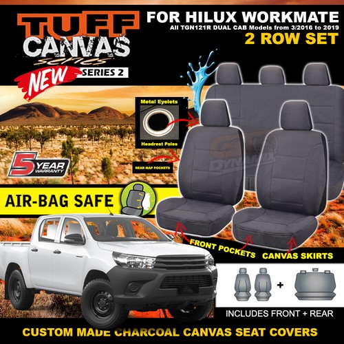 TUFF Canvas Seat Covers for Toyota Hilux Dual Cab Workmate 2ROW 3/2016
