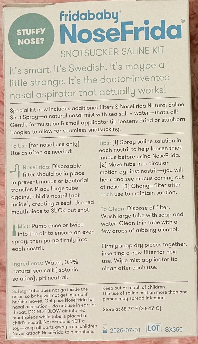 NoseFrida The Snotsucker Value Pack ( Nose Frida Nasal Aspirator + case,  Saline Spray, Extra Filters)