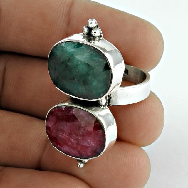 Wedding Gift For Her 925 Silver Natural Ruby Cocktail Tribal Ring Size O V11