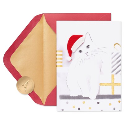 Papyrus SANTA HAT KITTY HOLIDAY BOXED CARDS, 8-COUNT, NIB