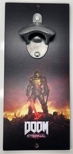 Image of Doom Eternal Wall Art Metal Bottle Opener On Wood Bethesda Exclusive Crucible