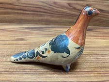 Vtg Hand Painted Mexican Clay Tonala Pottery Folk Art Figurine Dove Bird Pigeon