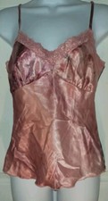 Vintage Y2K Cami Fairy Babydoll Medium Tank Crushed Pink Lace Trim Watercolor US