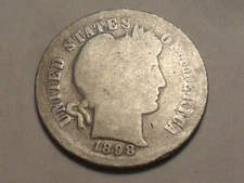 1898-P NICE "BETTER DATE" BARBER 90% SILVER DIME LOW MINTAGE 16,320,735!!
